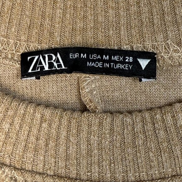 Zara Cropped Sweatshirt Womens Sz M Beige Long Sleeve Crewneck Pullover Sweater - Picture 6 of 6